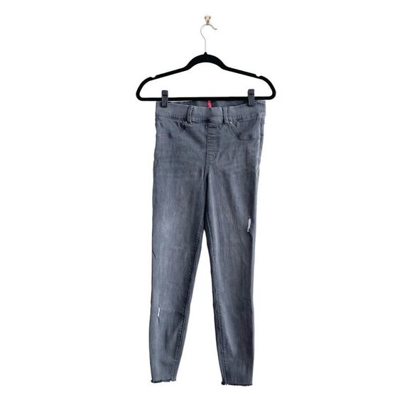 Spanx Womens High Rise Distressed Raw Hem Pull-On Skinny Ankle Jegging Gray SZ M - Picture 2 of 10